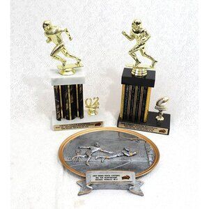 Football Sports Trophy Parts Plaques Lot 3 Male Player Topper Marble Plastic